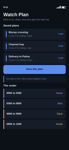 Watch Plan — Crew & Rest iPhone screenshot
