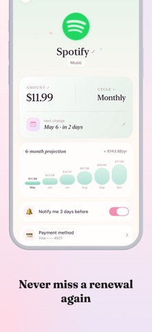 SubBye - Subscription Tracker iPhone screenshot