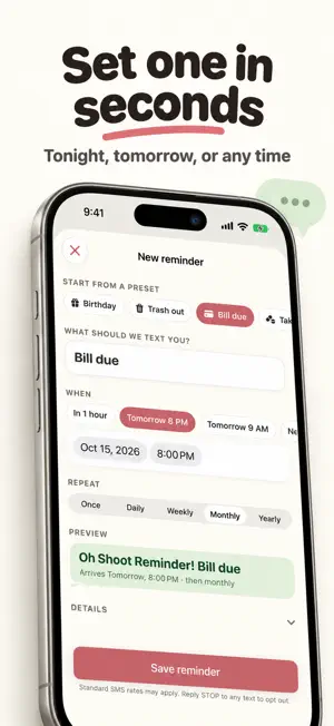 Oh Shoot! Text Reminders screenshot 2