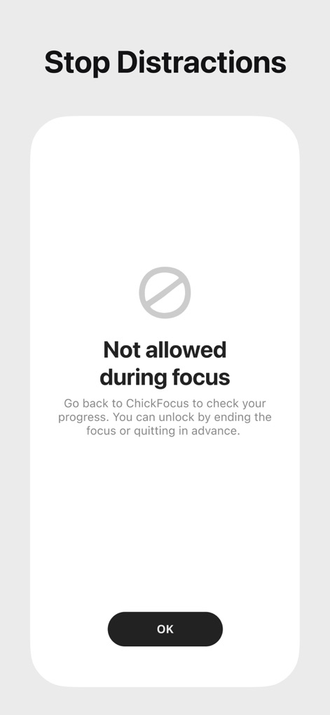 ChickFocus: Pomodoro Timer - 이 앱은 집중 모드 중에 방해되는 다른 앱을 차단하여 사용자가 온전히 작업에 몰입할 수 있도록 돕고, 필요한 앱만 허용하는 화이트리스트 설정 기능으로 사용자 맞춤형 환경을 제공합니다.