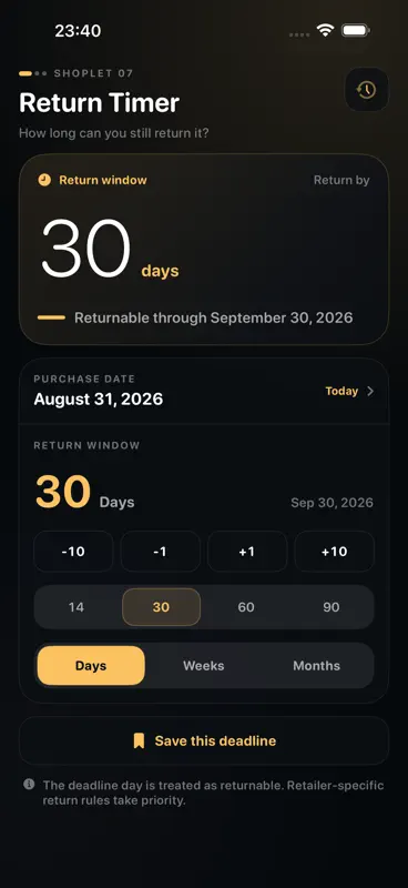 Return Deadline Tracker screenshot 1 of 5