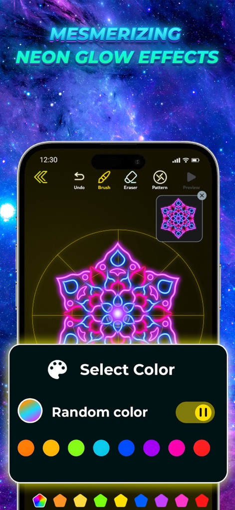 Finger Spinner Glow Art - 이 도구는 화려한 네온 빛깔의 패턴과 함께 사용자가 직접 선택하거나 무작위로 적용할 수 있는 다양한 색상 옵션을 제공하여 시각적 몰입도를 높입니다.