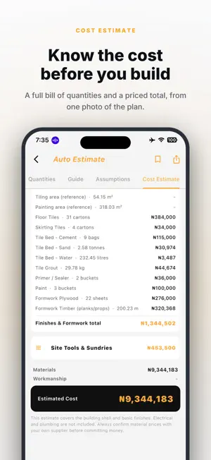 Build Estimate: Qty & Cost screenshot 1