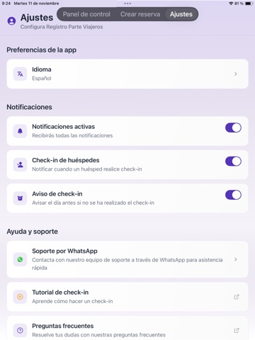Registro Parte Viajeros iPad screenshot