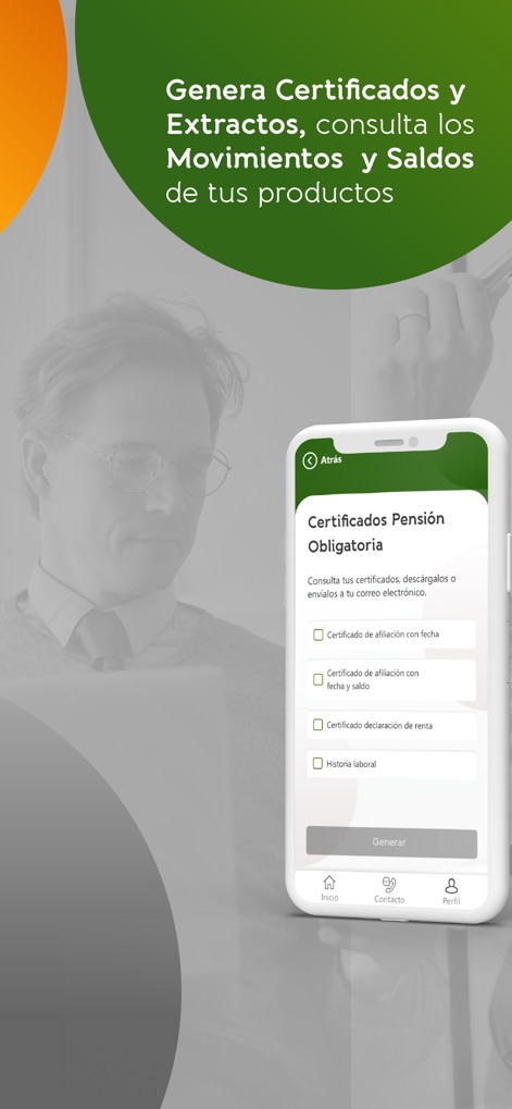 APP Porvenir - Users can effortlessly generate and download various obligatory pension certificates, such as those for affiliation with date and balance, directly from the app.