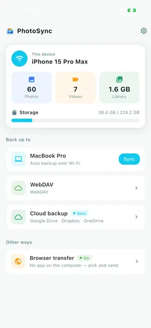 PhotoSync - Backup to PC screenshot 1