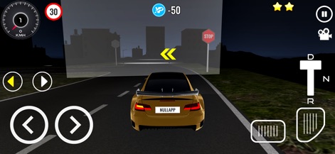 Driving School Simulator 3D - El simulador ofrece emocionantes misiones de conducción nocturna, con indicaciones de navegación claras y una interfaz de usuario completa para el control del vehículo.