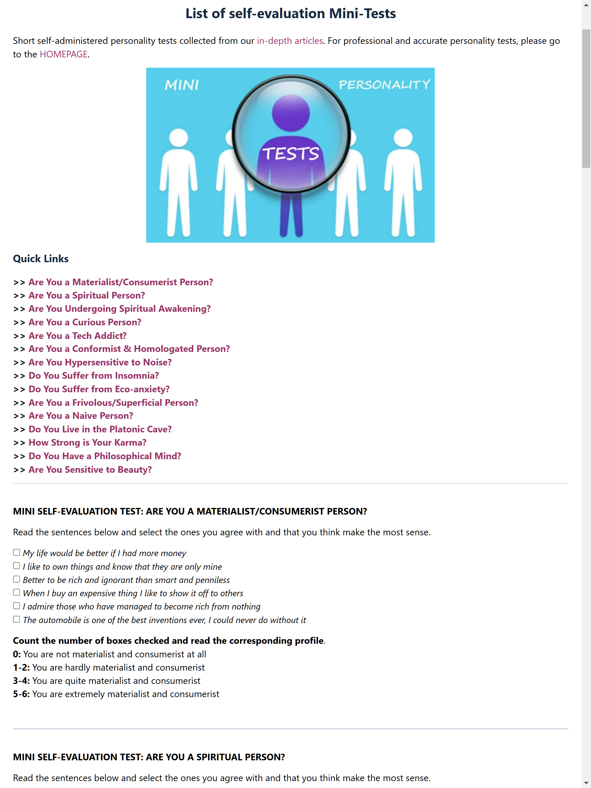 Spiritual Personality Tests