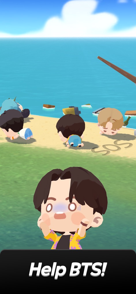 BTS Island: In the SEOM Puzzle - Users embark on a mission to aid the stranded BTS members, witnessing their plight on the 'island' and the 'distressed expressions' of the chibi characters.