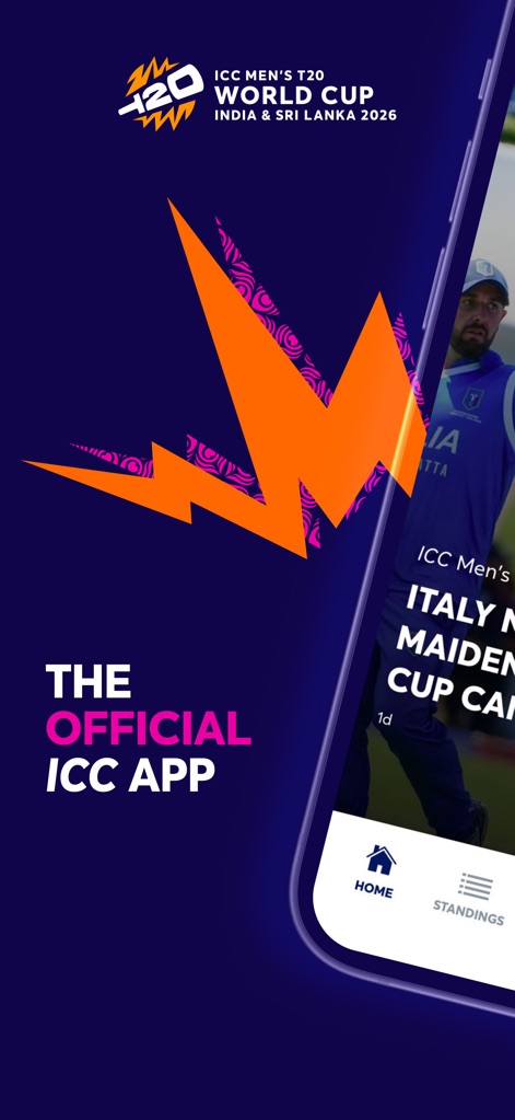 ICC Official - Discover the app's revamped interface, featuring bold branding and intuitive main navigation for seamless exploration.