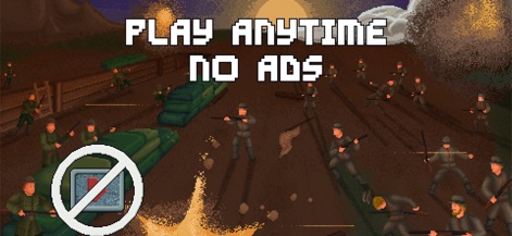 To The Trenches - Questo visual rassicura gli utenti sull'esperienza di gioco ininterrotta, evidenziando l'icona 'NO ADS' che garantisce un gameplay fluido, e la possibilità di gestire i soldati schierati nelle trincee senza interruzioni.