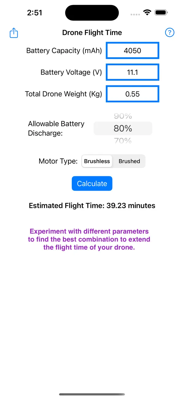 Screenshot #1 pour Drone Flight Time