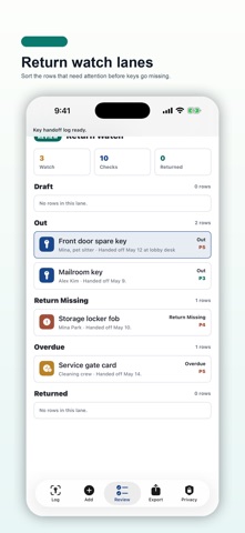 Key Handoff Logbook のスクリーンショット