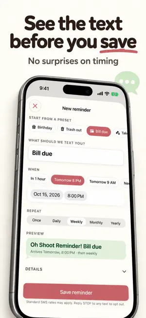 Oh Shoot! Text Reminders screenshot 4