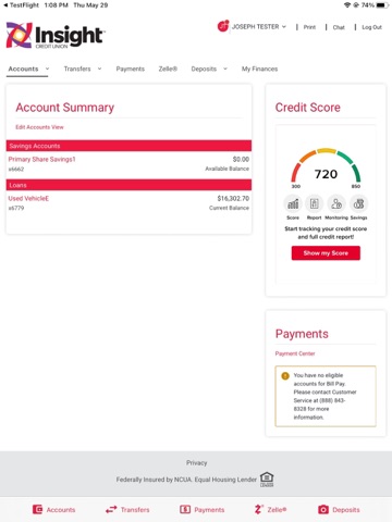 Insight Credit Union iPad screenshot