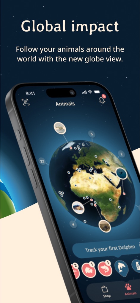 Fahlo Animal Tracker - Questo strumento consente di apprezzare l'"Impatto Globale" del monitoraggio, presentando una mappa interattiva del mondo con marcatori numerici che indicano la distribuzione e il numero di animali tracciati.