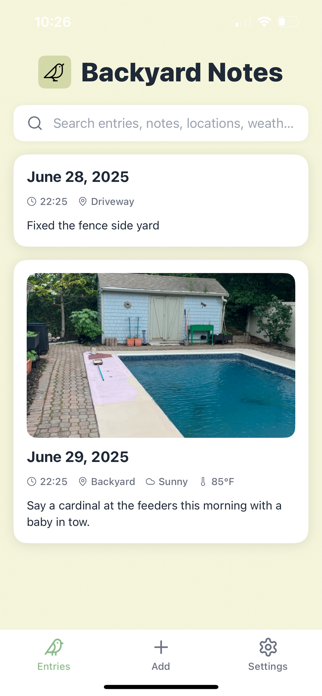 Backyard Journal Screenshot 1 of 5