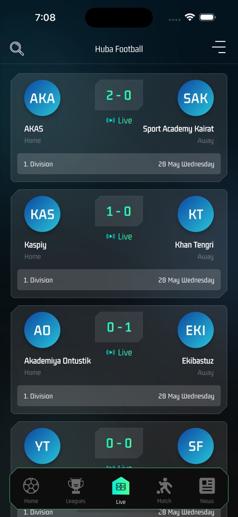 Huba Football - This tool provides immediate updates on multiple live matches, displaying current scores and participating teams for simultaneous tracking.