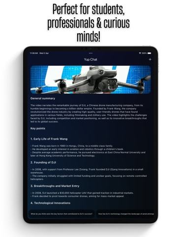 Yup Chat - AI Video Summaries iPad screenshot