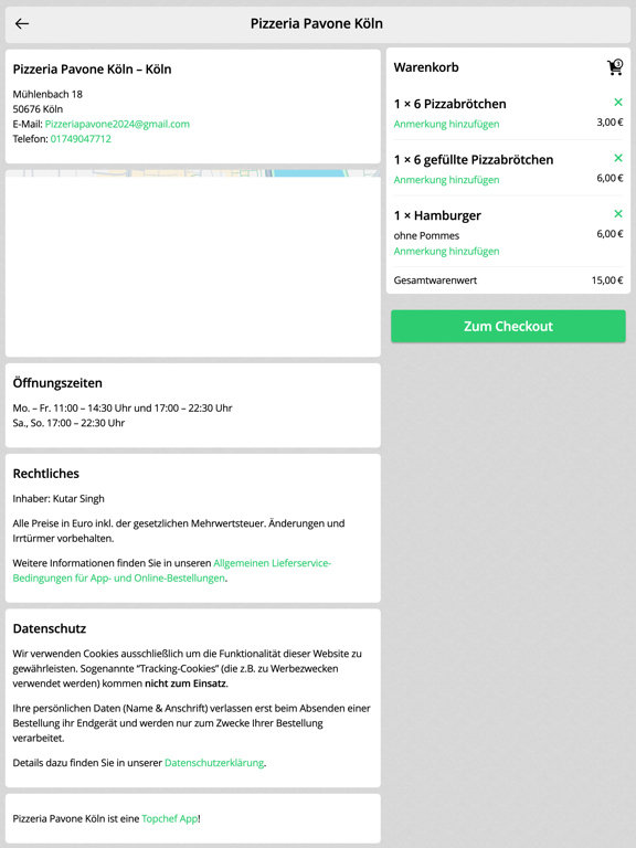 Pizzalino Köln iPad screenshot