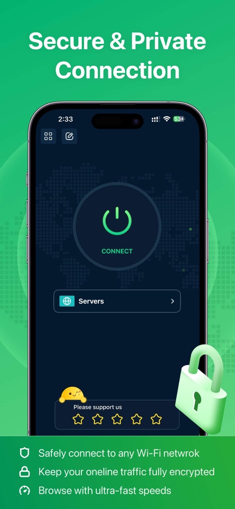 XY VPN - Secure Your Network - See how XY VPN - Secure Your Network prominently displays the central "CONNECT" button and provides clear indications for online traffic encryption.