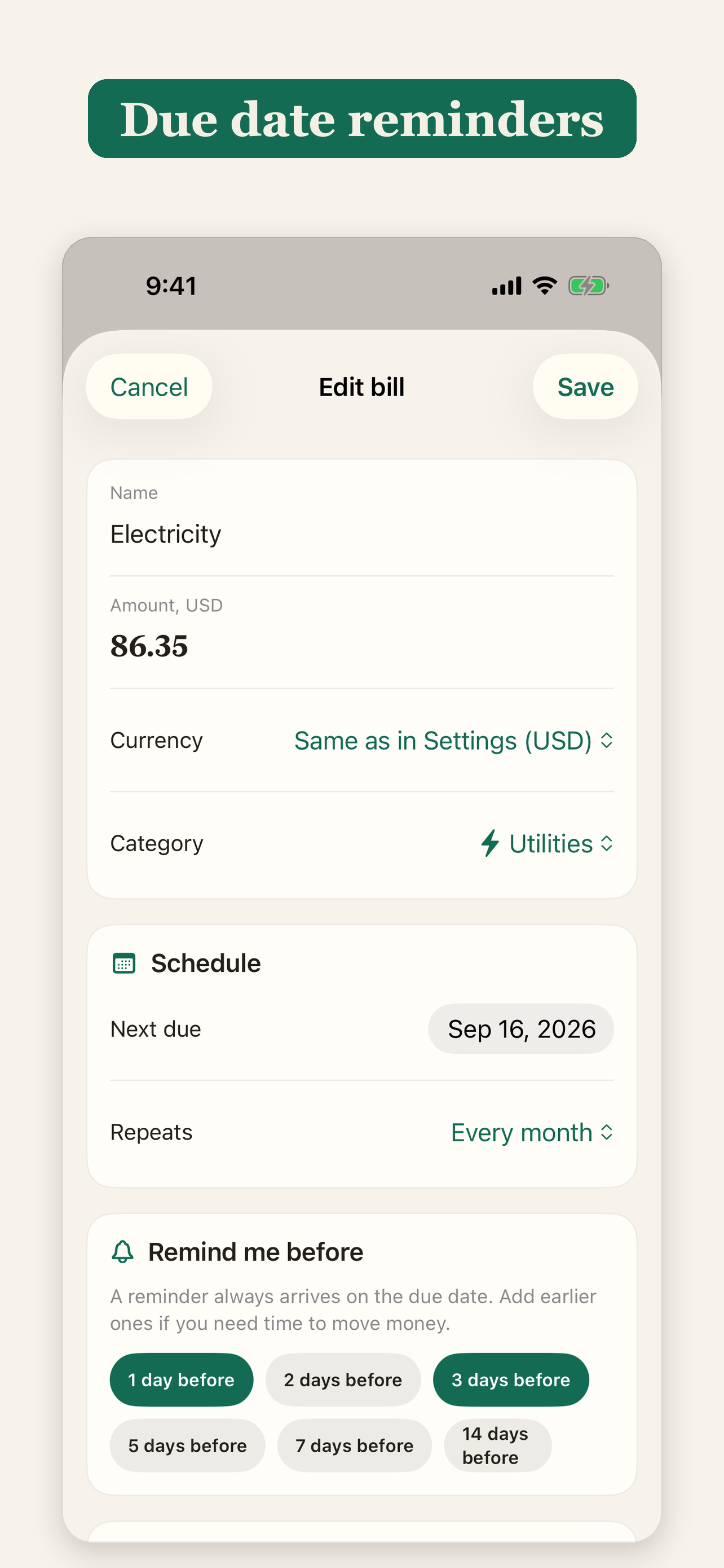 Bill Reminder XL — Organizer screenshot 2