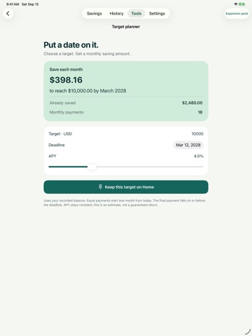 Savings Tracker: Vesper iPad screenshot
