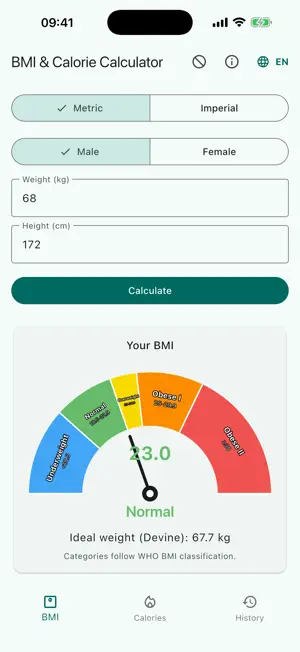 BMI Calculator & Calorie Log screenshot 1