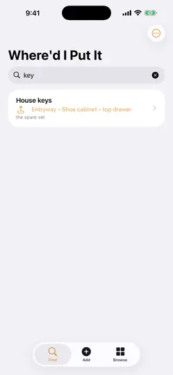 Capture d'écran de Where'd I Put It sur iPhone 1