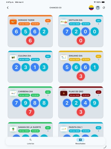 Resultados Chances Colombia iPad screenshot