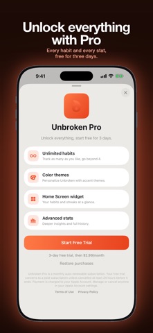 Unbroken: Habit Tracker iPhone screenshot