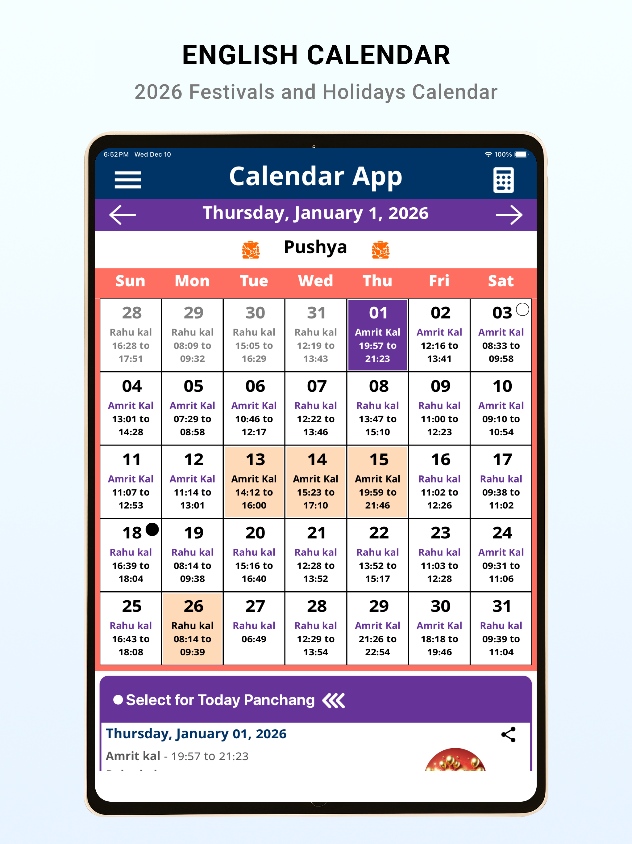 2026 Calendar App
