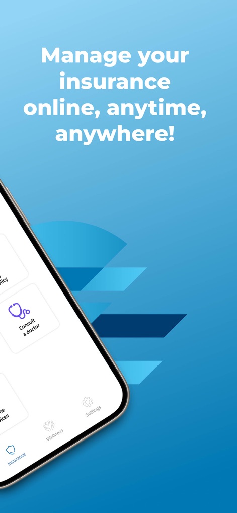 GlobeMed Fit - Users can effortlessly manage their policy details and access a wide array of services, including the option to 'Consult a doctor' and explore the dedicated 'Wellness' tab.