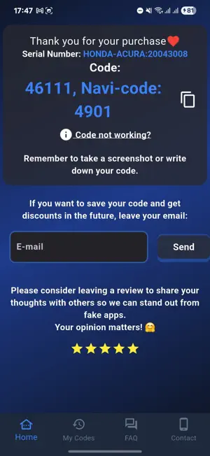 Honda Radio Code Acura Fast screenshot 1