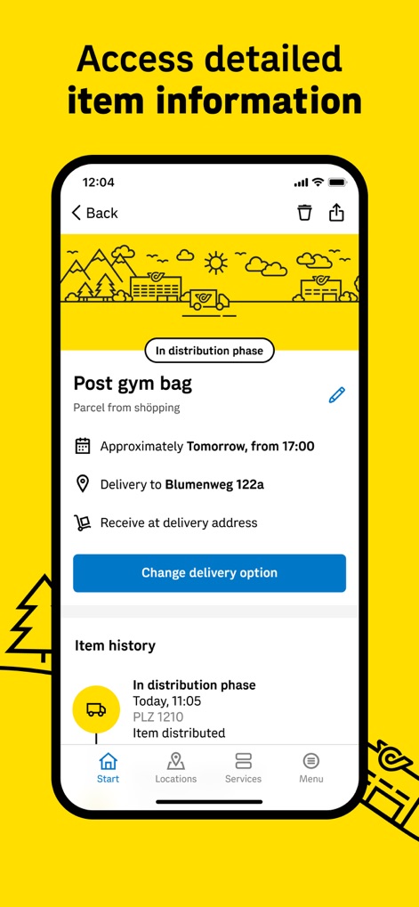 Post - Parcel Tracking App - Users can access comprehensive parcel details, including the precise "Delivery to" address and a full "Item history" of their shipment's journey.