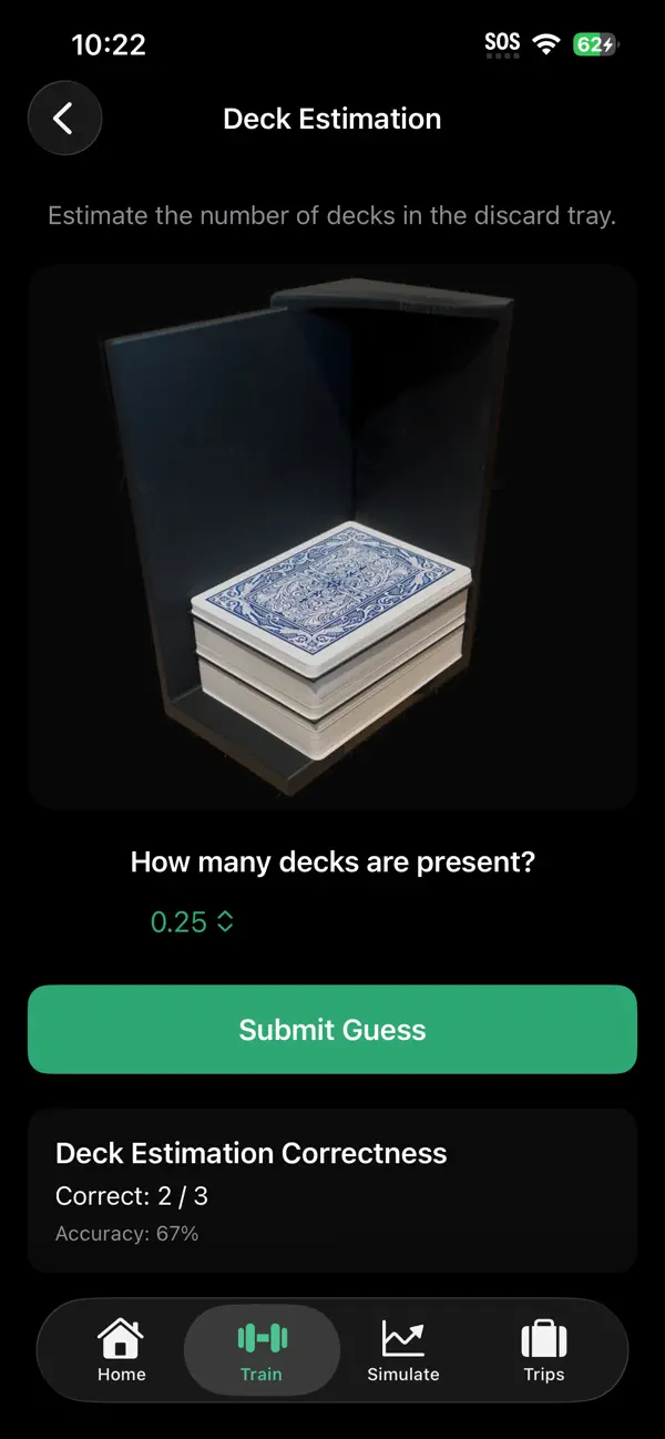 Deck estimation drill: estimate how many decks are in the discard tray