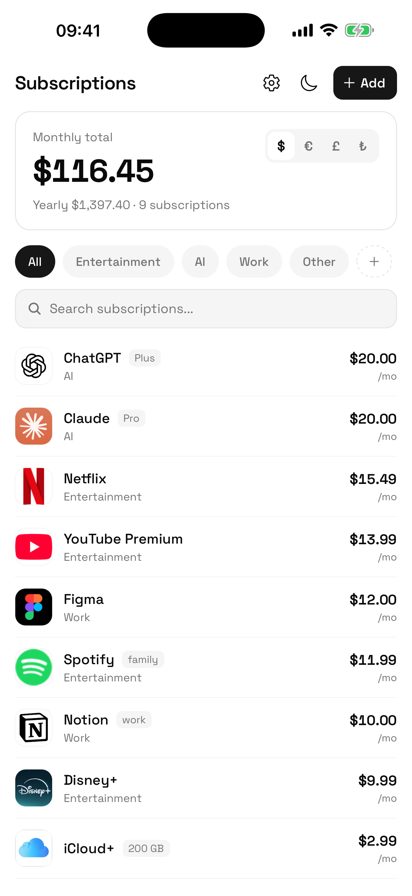Subsum: Subscription Tracker screenshot 3