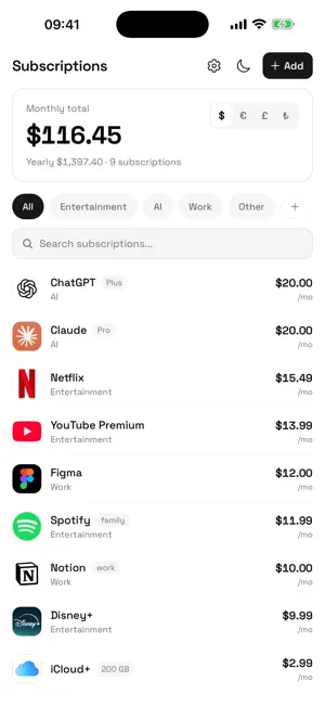 Subsum: Subscription Tracker screenshot 3
