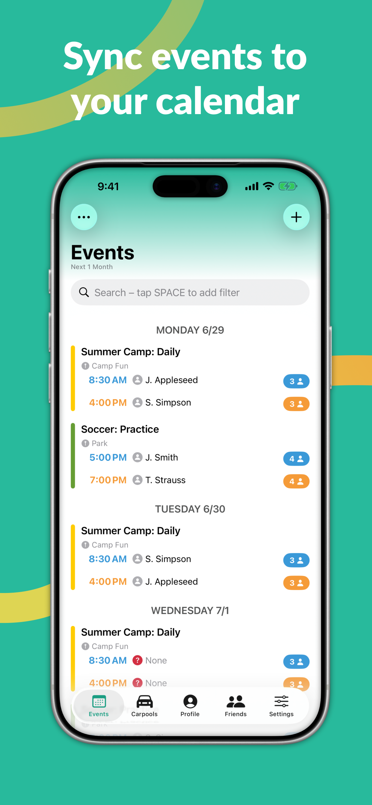 Carpool Kids: Family Calendar