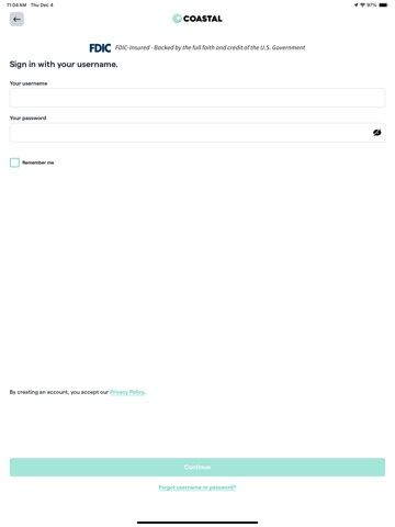 Coastal Community Bank Mobile iPad screenshot