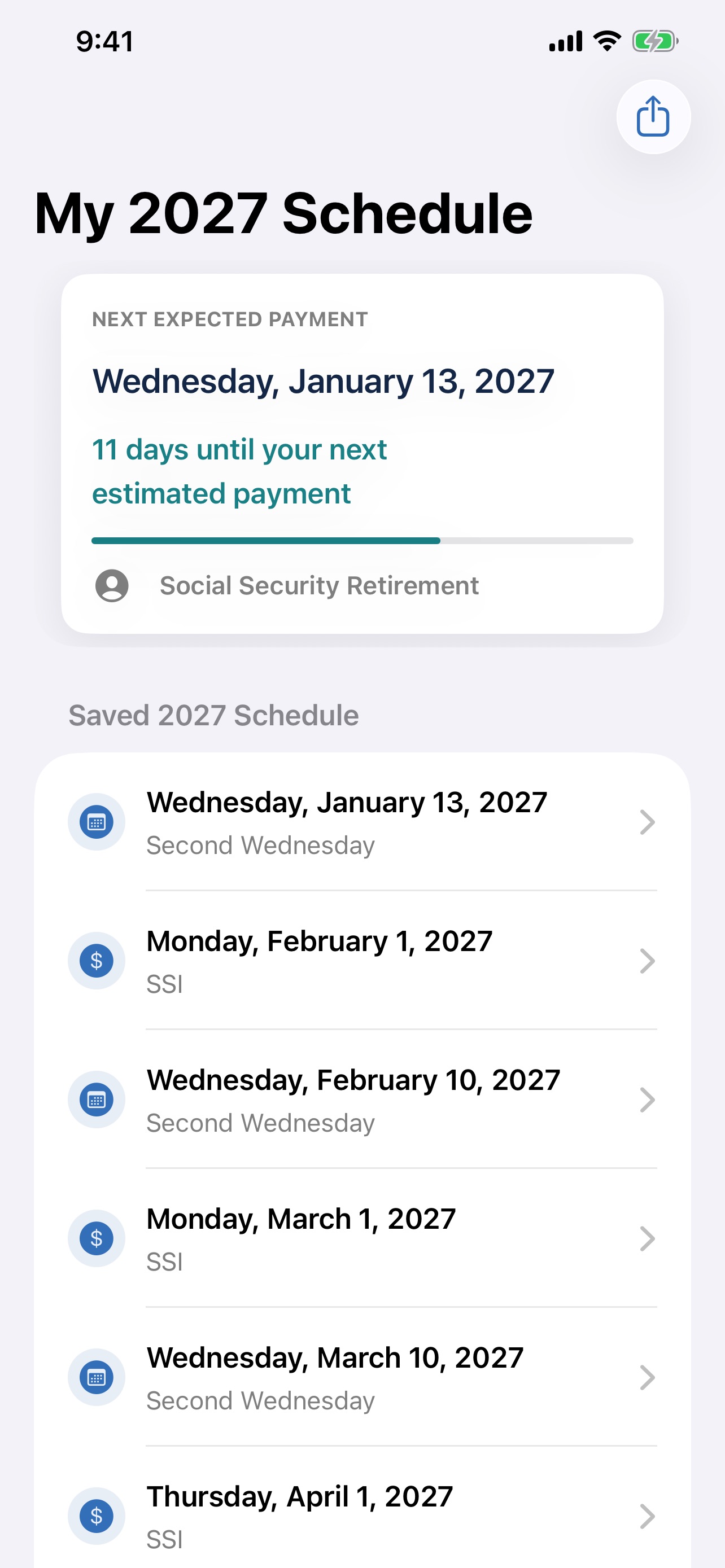 Screenshot 4 of SSI SSDI Payment Calendar 2027