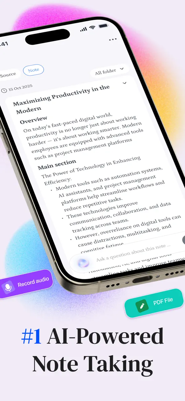 Screenshot #1 pour AI Note Taker By Bee Note