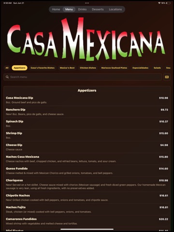 Casa Mexicana Memphis iPad screenshot