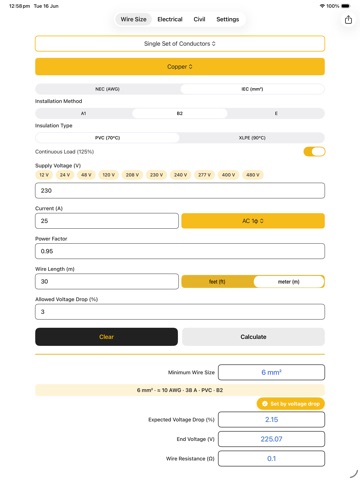 Wire Gauge & Size Calculator iPad screenshot