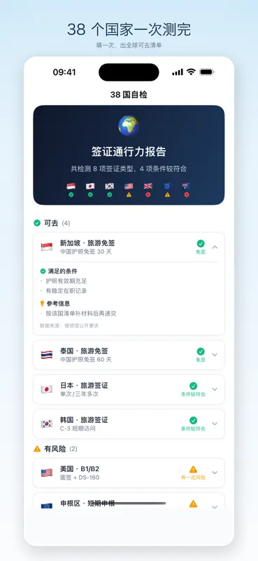 阿福出境管家 - 签证通过率评估与材料清单 screenshot 2 of 5