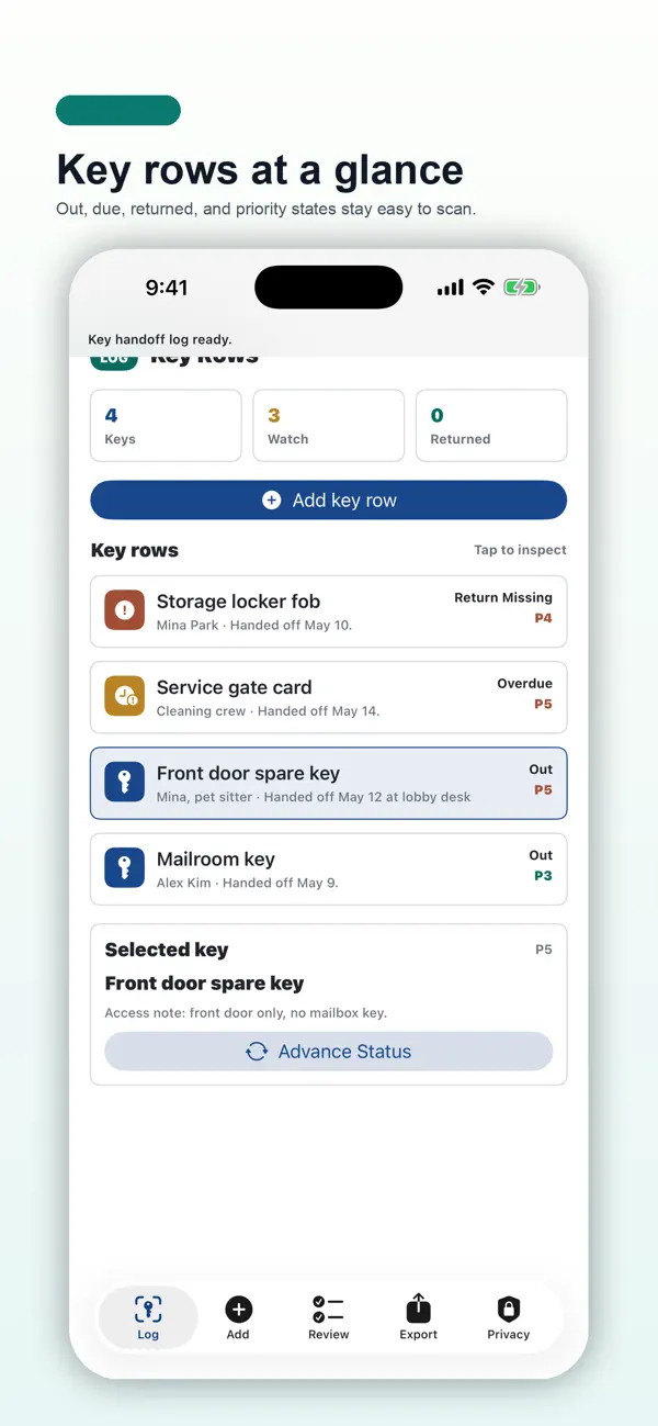 Screenshot #1 pour Key Handoff Logbook
