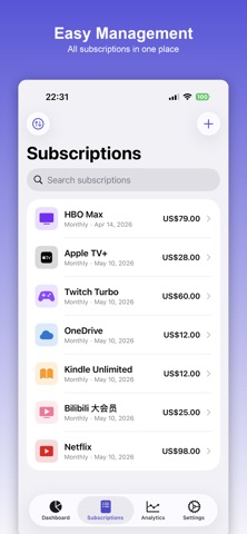 SubLens: Subscription Tracker iPhone screenshot
