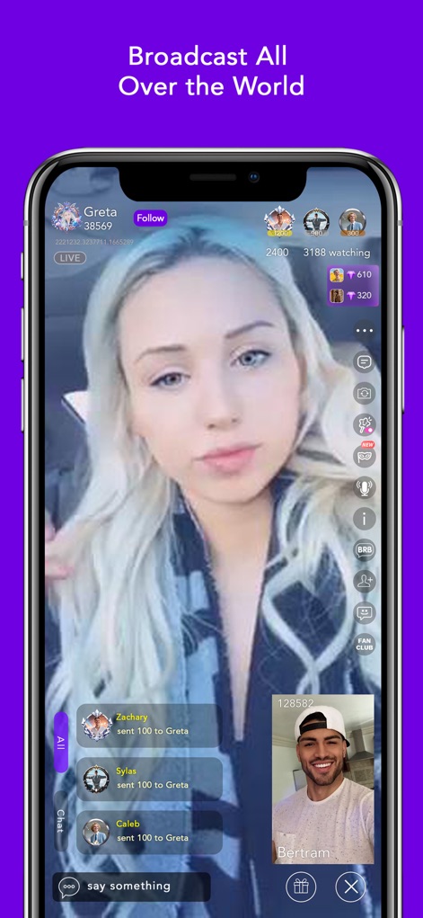 Coco -Live Stream & Video Chat - Das Bild illustriert einen globalen Live-Stream, bei dem die Nutzerzahlen und die Möglichkeit zur Zuschaltung eines Gast-Streamers via PiP-Fenster für erweiterte Interaktion sichtbar sind.