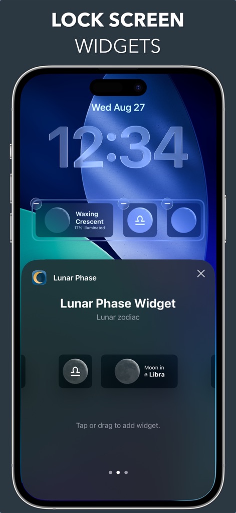Lunar - Moon Phase & Widgets - L'app offre widget per la schermata di blocco, come il "Lunar Phase Widget", consentendo un rapido accesso alle informazioni lunari.