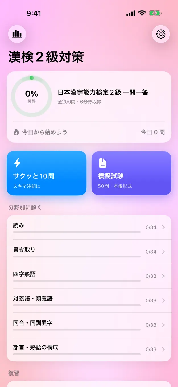 漢検2級のアプリ画面